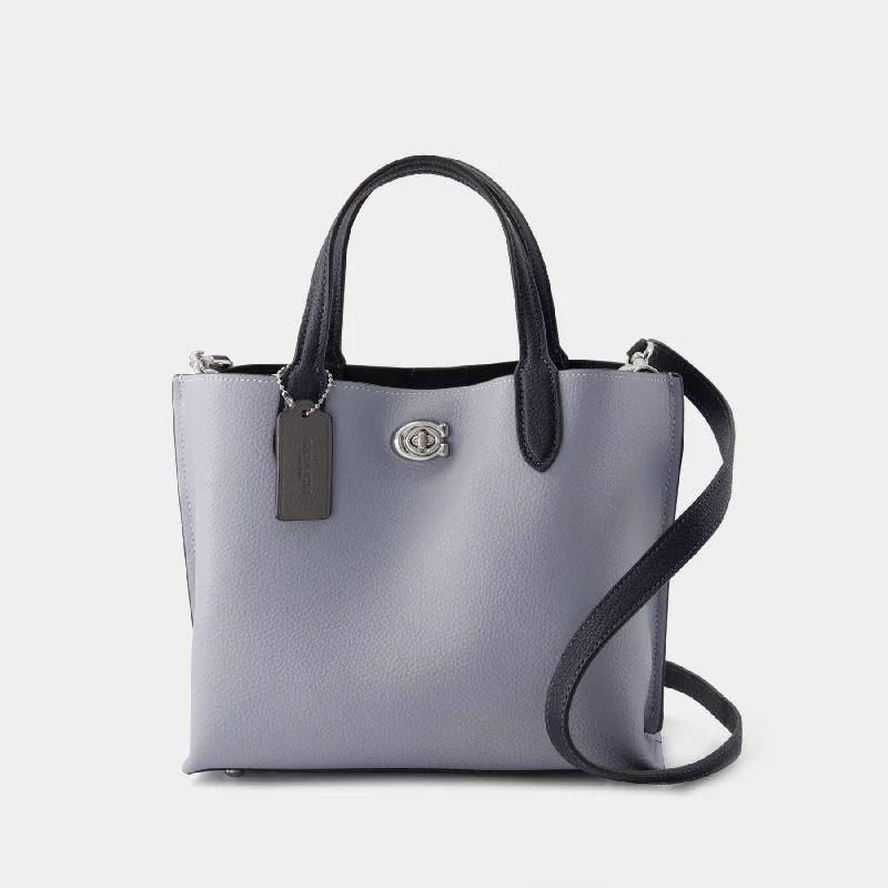 Coach luxury handbags with exclusive designs -Willow Tote 24 Shopper Bag - Coach - Leather - Grey Blue Multi