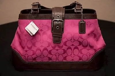 Coach handbags with structured designs -Coach 13020 Hamptons Carryall Purse Tote Bag Silver Mahogany Magenta