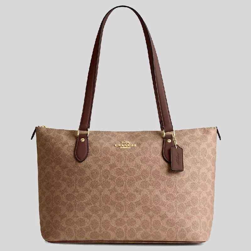 Coach shoulder bags for everyday wear -COACH Gallery Tote Bag In Signature Canvas Tan/Brown CW381