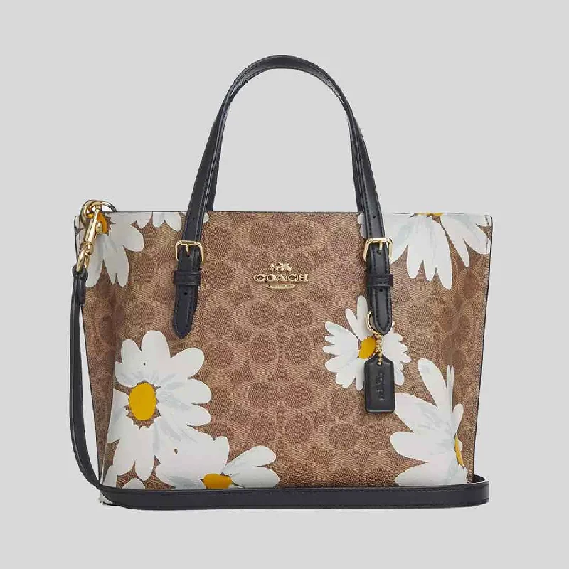 Coach handbags with chain straps -COACH Mollie Tote Bag 25 In Signature Canvas With Floral Print Tan Multi CZ592