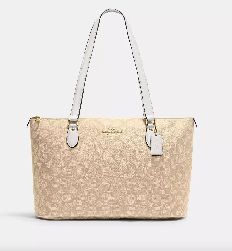 Coach vintage bags for sale -Coach Gallery Tote In Signature Light Khaki Chalk