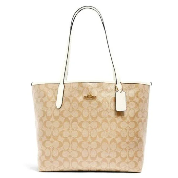 Coach luxury handbags with gold hardware -Coach Open City Tote In Signature Light Khaki Chalk