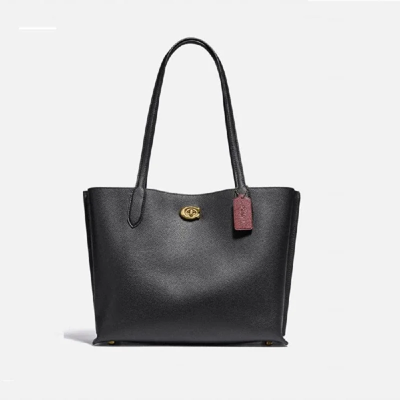 Coach leather handbags for casual wear -Coach Polished Pebble Leather Willow Tote Bag In Black