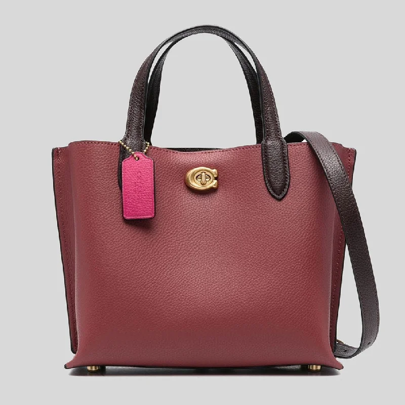 Coach bags with animal print designs -COACH Willow Tote 24 In Colorblock Cherry C8561