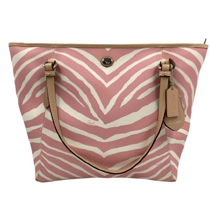 Coach bags for casual elegance -COACH Pink & Cream Zebra Handled Tote Bag Purse