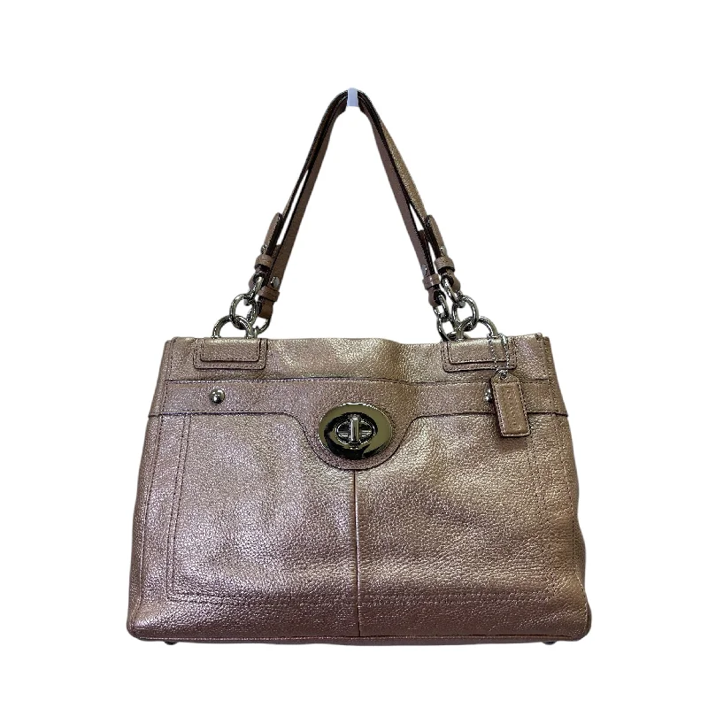 Coach leather bags with zip closure -Handbag Designer By Coach In Bronze, Size:Large