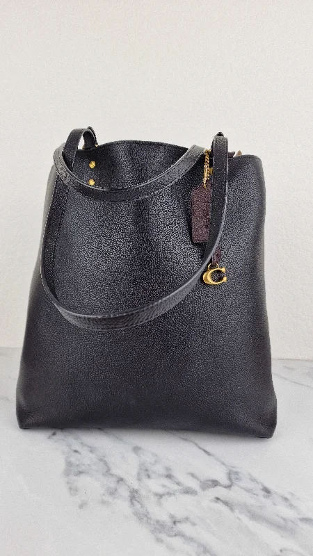 Coach bags for casual elegance -Coach Plaza Tote Bag in Black Pebble Leather with Brass Hardware & Coach C Charm - Coach 88341