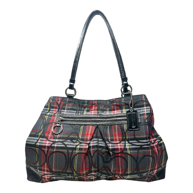 Coach leather bags for work -Poppy Tartan Tote Designer By Coach, Size: Large