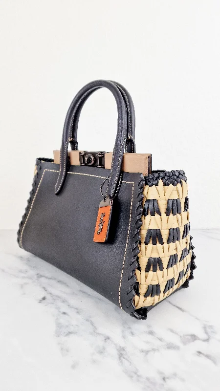 Coach bags with animal print designs -Coach 1941 Troupe Carryall with Weaving - Upwoven Tote Bag Black Leather - Coach 623