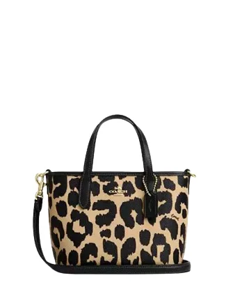 Coach luxury handbags with embossed leather -Coach City Mini Tote Bag With Leopard Print