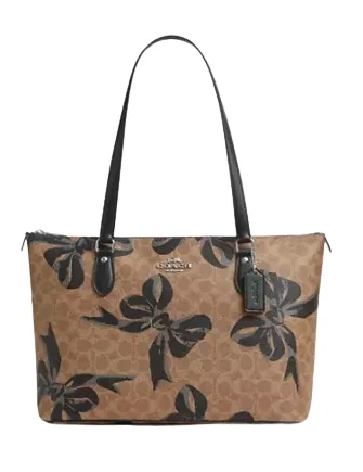 Coach luxury handbags with gold hardware -Coach Gallery Tote Bag In Signature Canvas With Bow Print