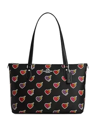 Coach shoulder bags for everyday wear -Coach Gallery Tote Bag With Heart Bolt Print