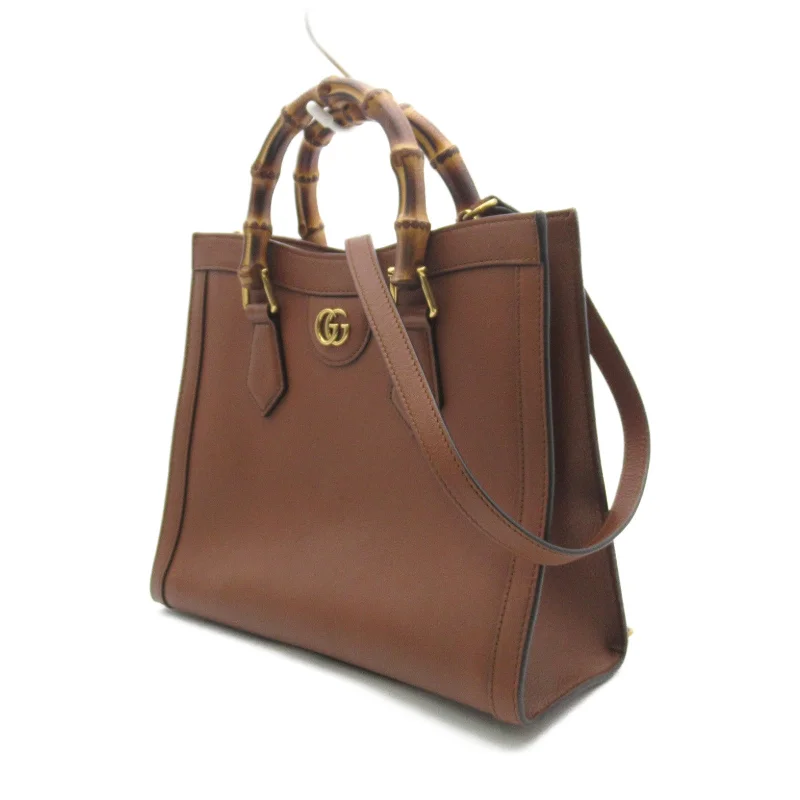 GUCCI luxury bags with smooth leather finishes -Gucci Bamboo 2W Handbag Leather  Brown 660195