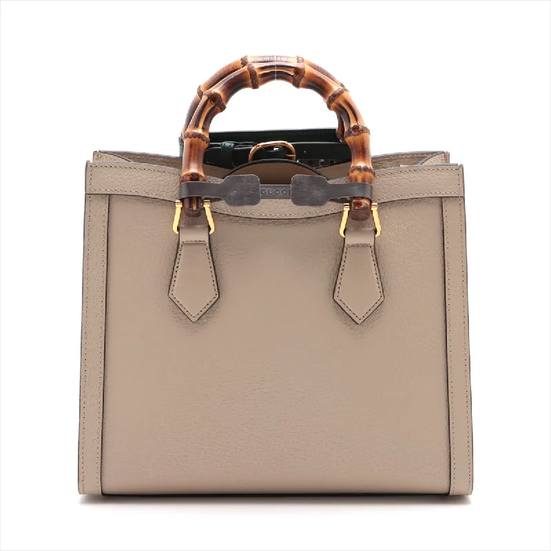 GUCCI handbags with pleated leather -Gucci Bamboo Diana Leather 2WAY Handbag Beige 702721