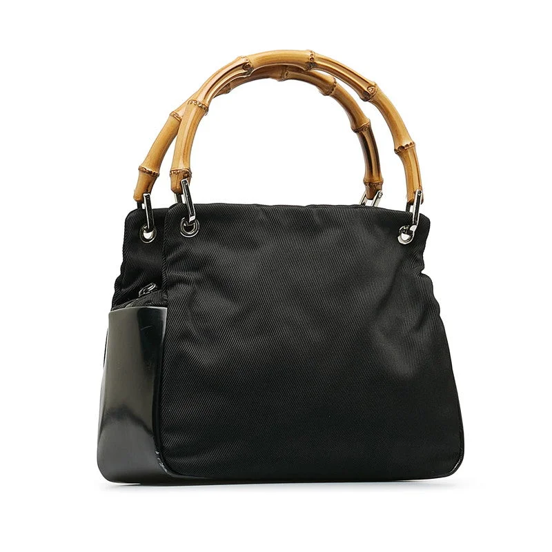 GUCCI handbags with quilted leather -Gucci Bamboo Handbag 0001014 Black Nylon Ladies Gucci