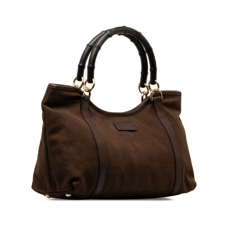 GUCCI leather bags with hand-stitched detailing -Gucci Bamboo Handbag 257302 Brown Canvas Leather  Gucci