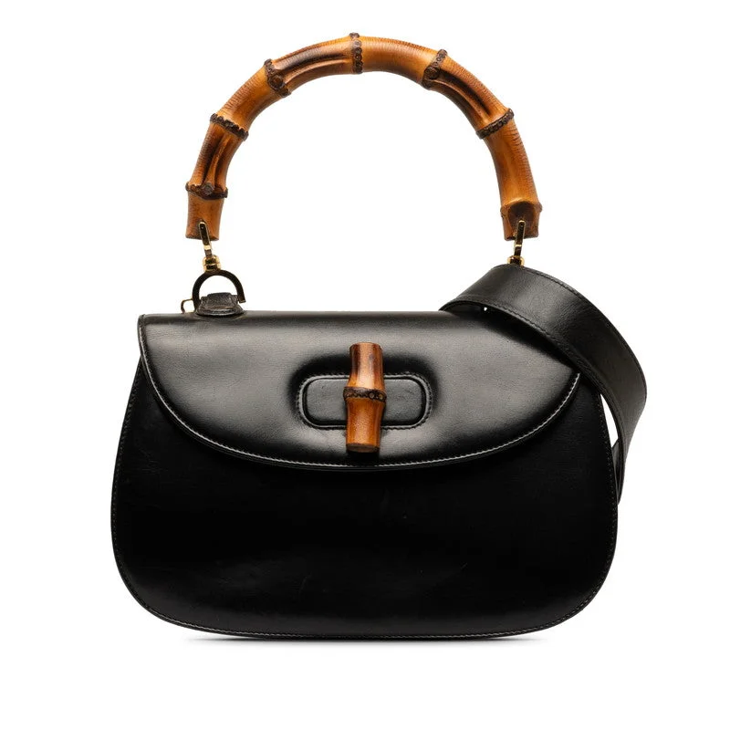 GUCCI bags for glamorous women -Gucci Bamboo Handbag Shoulder Bag 2WAY 000-1364 Black Leather  Gucci