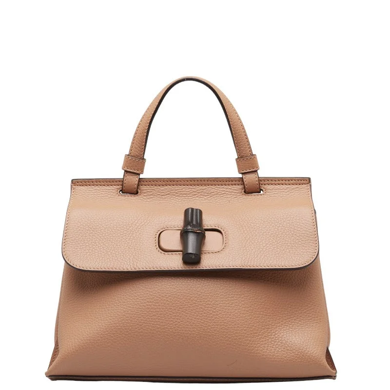 GUCCI bags with leather embossing -Gucci Bamboo  Handbag Shoulder Bag 2WAY 392013 Beige Leather  Gucci