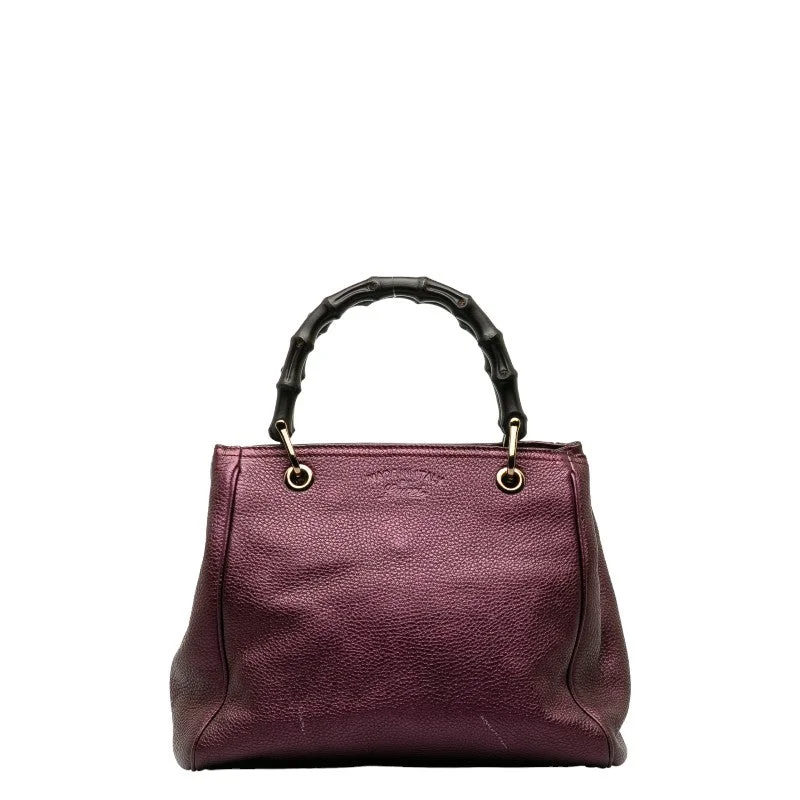 GUCCI pink handbags for women -Gucci Bamboo Handbag Shoulder Bag 2WAY Purple Leather Women's