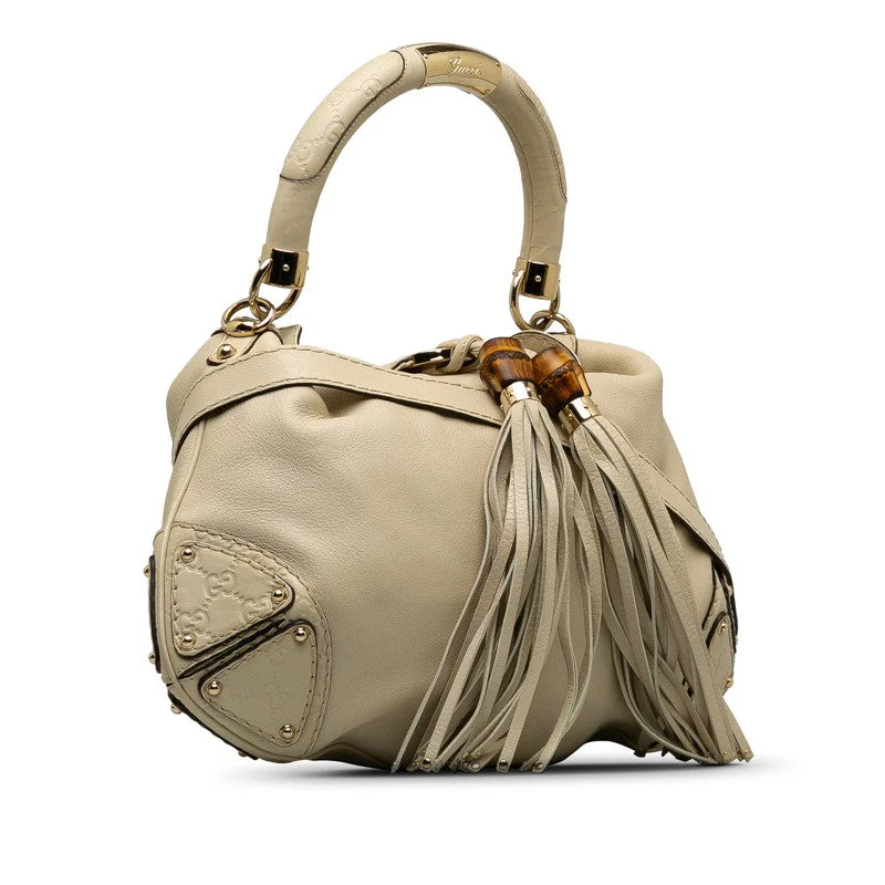 GUCCI bags with animal motifs -Gucci Bamboo Indy Handbag Shoulder Bag 2WAY 185566 White Leather  Gucci