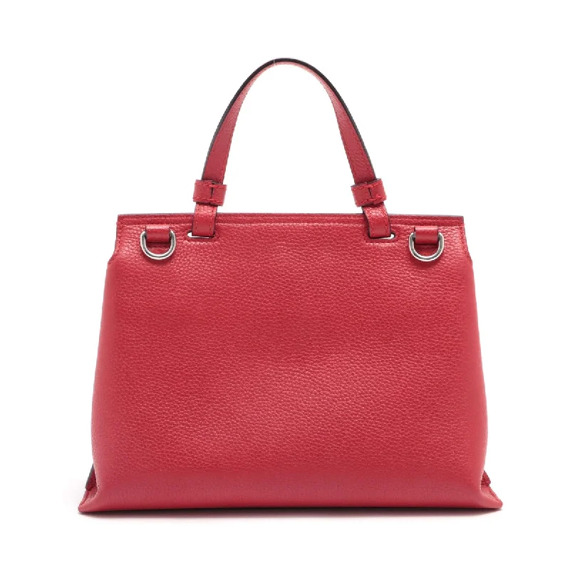 GUCCI luxury bags with adjustable straps -Gucci Bamboo  Leather 2WAY Handbag Red 370831