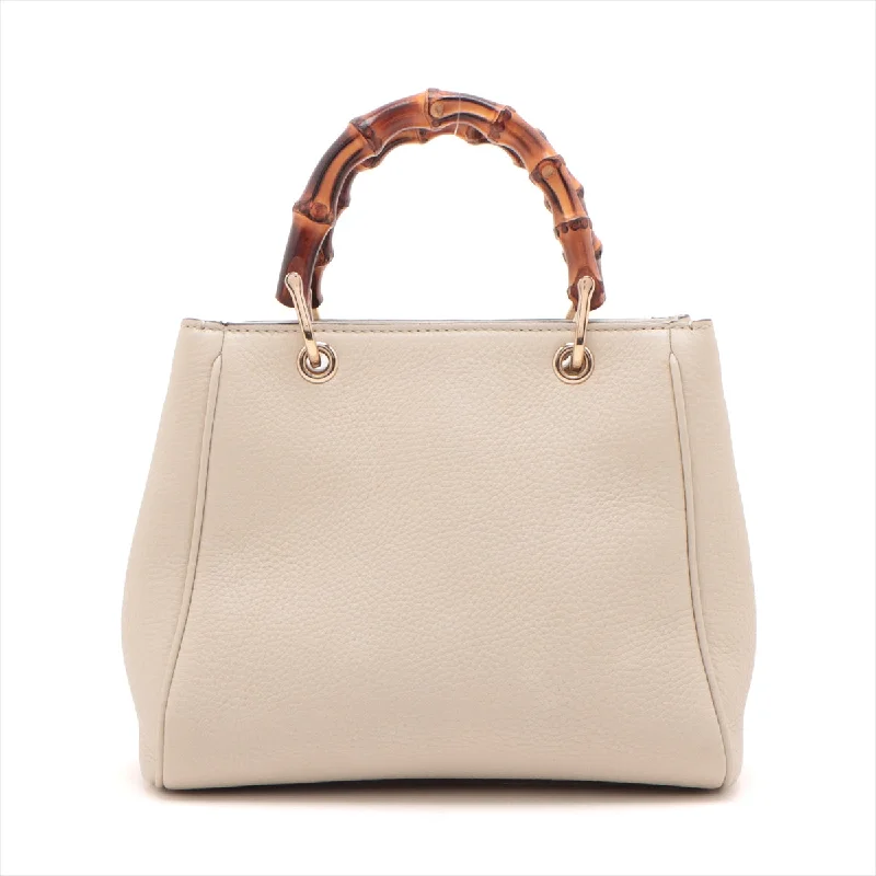 GUCCI bags for urban chic style -Gucci Bamboo Leather 2WAY Handbag White 368823