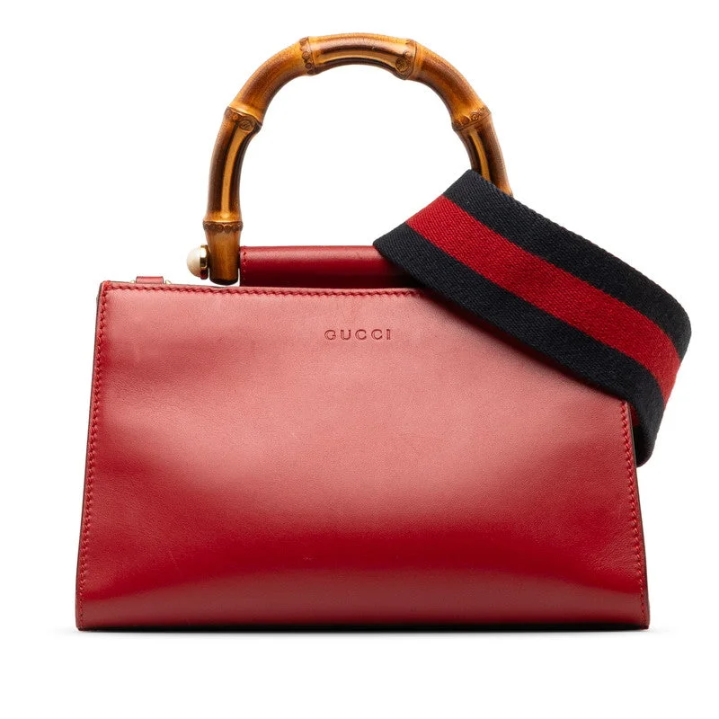 GUCCI bags with modern edge -Gucci Bamboo Fair Handbag Shoulder Bag 2WAY 470271 Red Leather