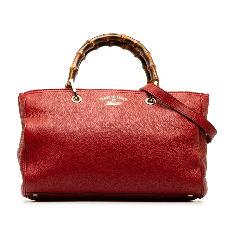 GUCCI luxury bags for women -Gucci Bamboo per Medium Handbag 2WAY 323660 Red Leather  Gucci