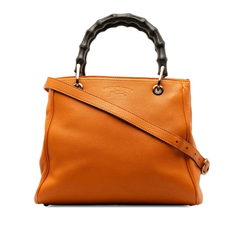 GUCCI leather bags with elegant finishes -Gucci Bamboo per Small Handbag Shoulder Bag 2WAY 336032 Orange Leather  Gucci