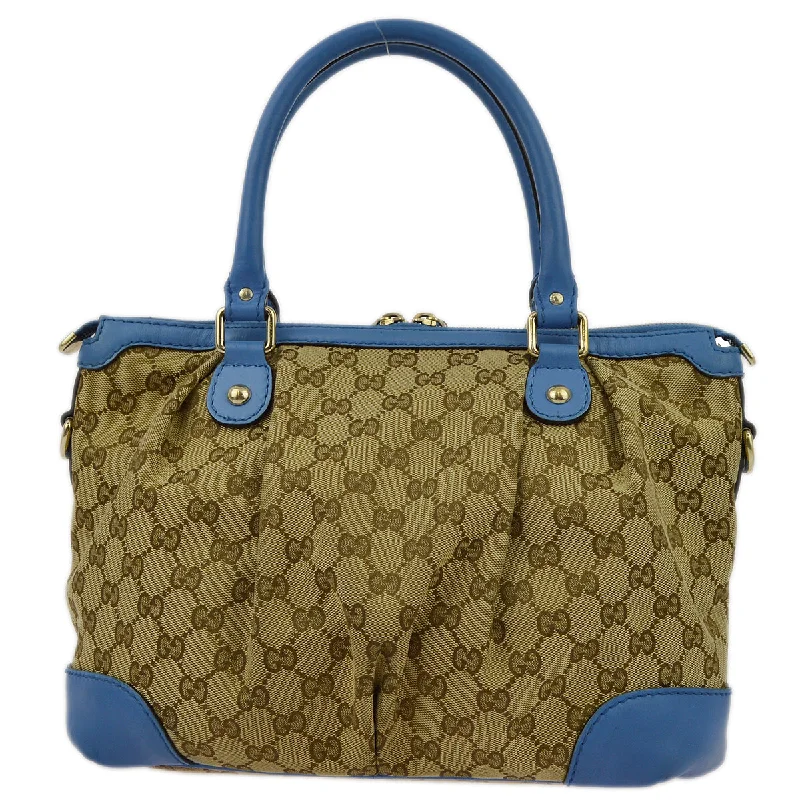 GUCCI bags with embroidered accents -Gucci Beige Light Blue GG Handbag