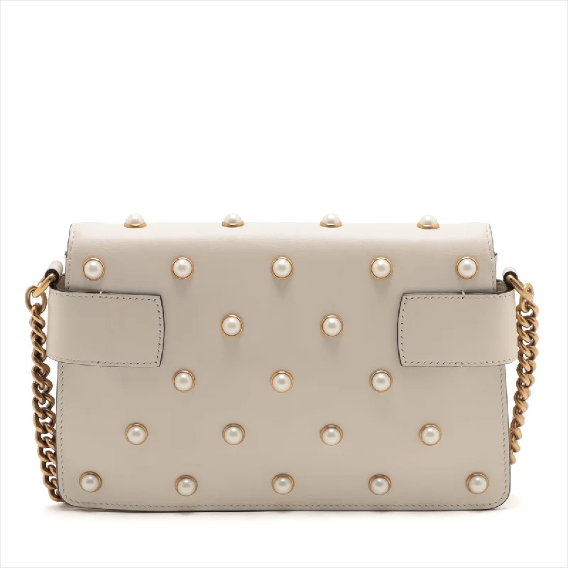 GUCCI leather handbags with chain straps -Gucci Broadw Leather Chain Shoulder Bag Ivory 453778