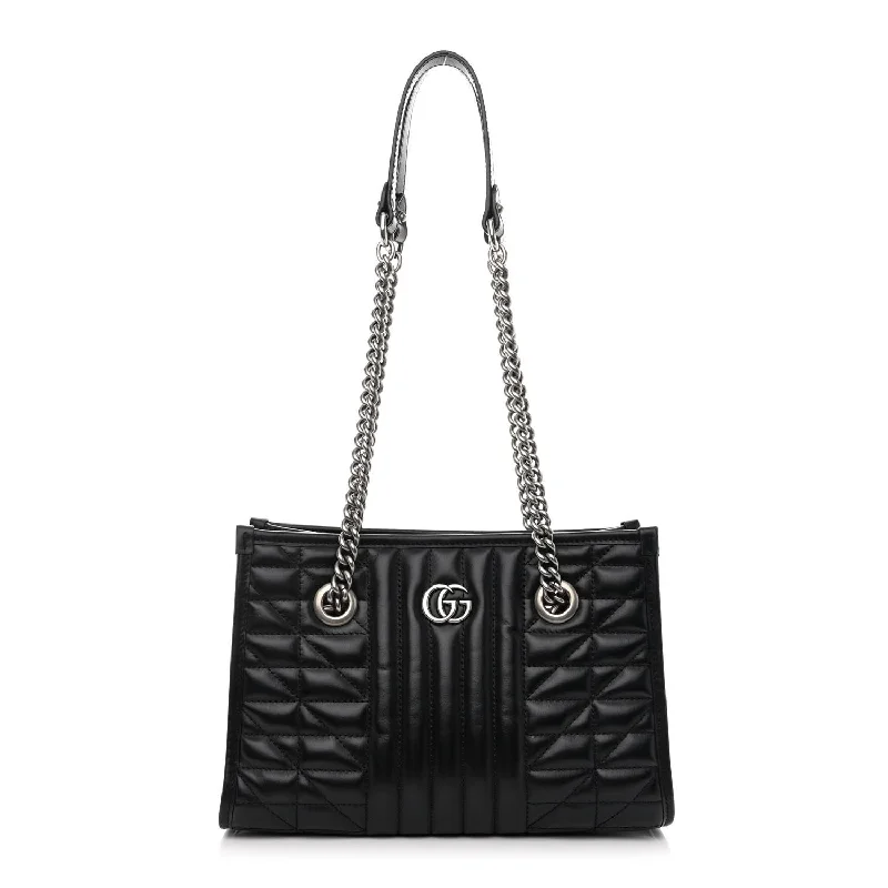 GUCCI bags for luxury shoppers -Gucci  Calfskin Matelasse Aria Small GG Marmont Shoulder Tote Black