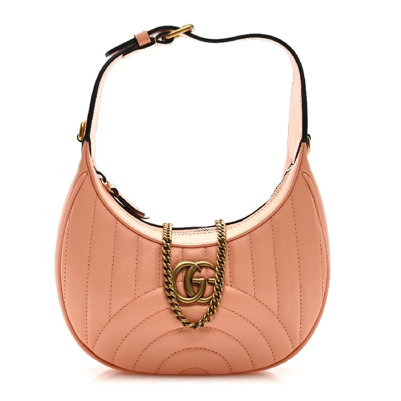 GUCCI handbags with opulent textures -Gucci  Calfskin Vertical Ring Matelasse Mini GG Marmont Half Moon Hobo Peachy Chic