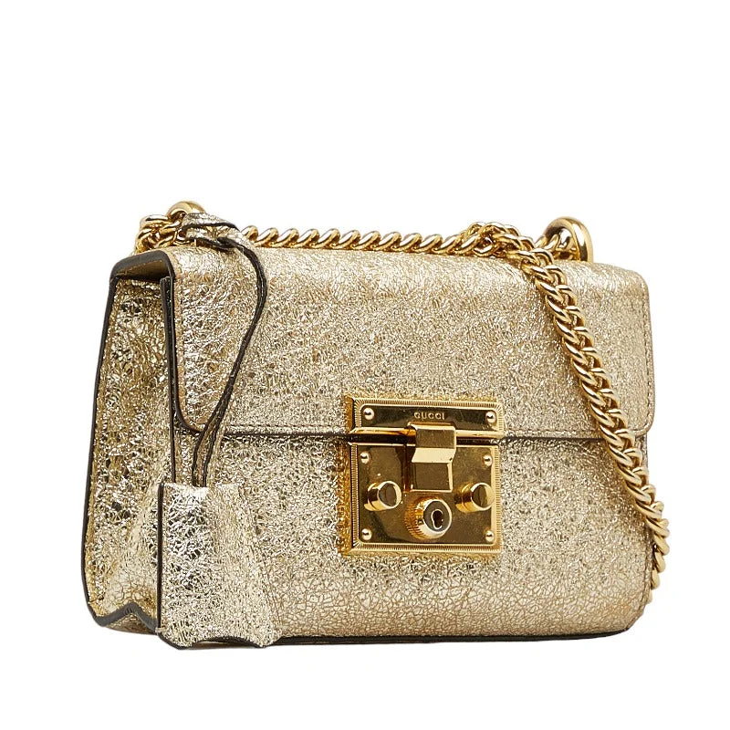 GUCCI women’s handbags with statement details -Gucci Chain Shoulder Bag 409487 Gold Leather Ladies