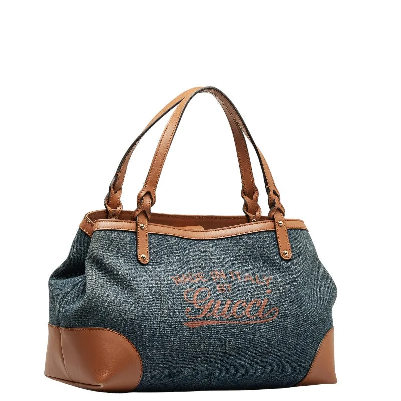 GUCCI bags for glamorous women -Gucci Denim Logo Tote Handbag Shoulder Bag 348715 Indigo blue Brown Canvas Leather Ladies