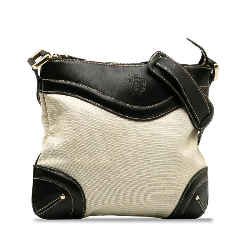 GUCCI bags for sophisticated women -Gucci Crest Diagonal Shoulder Bag 141446 White Black Canvas Leather