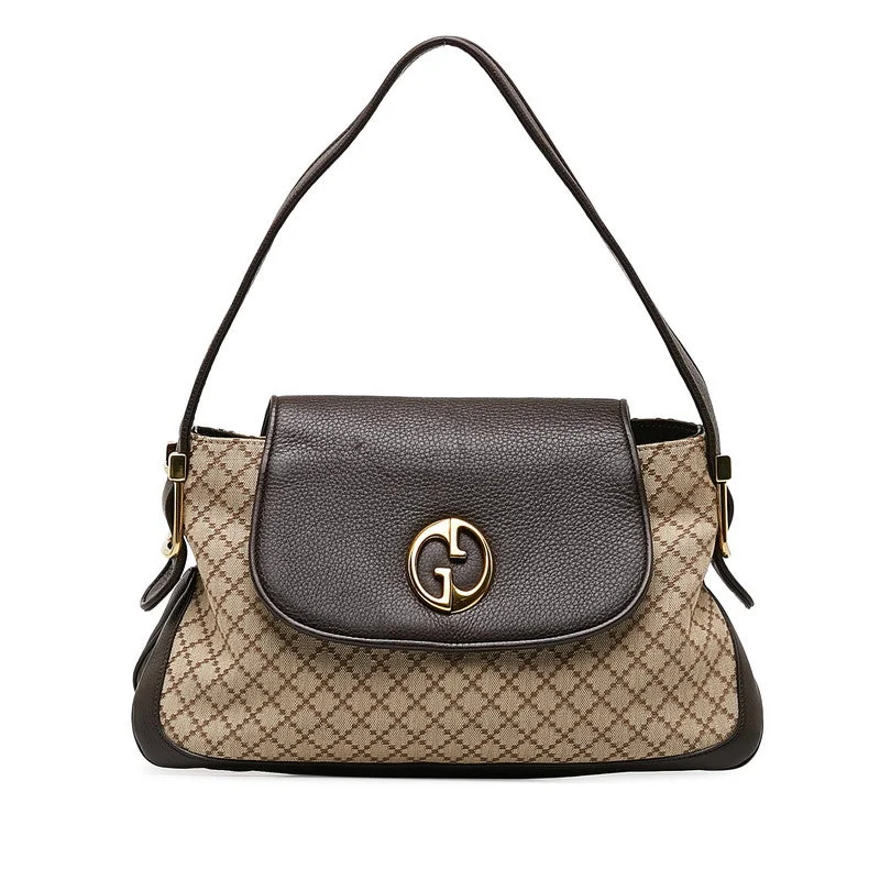 GUCCI women’s handbags with fur accents -Gucci Diamante Shoulder Bag 251811 Beige Brown Canvas Leather Women's