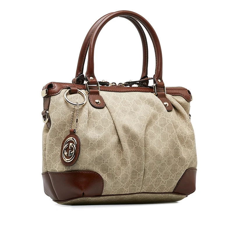 GUCCI iconic double-G handbags -Gucci Diamante Sookie Handbag 247902 Brown Canvas Leather