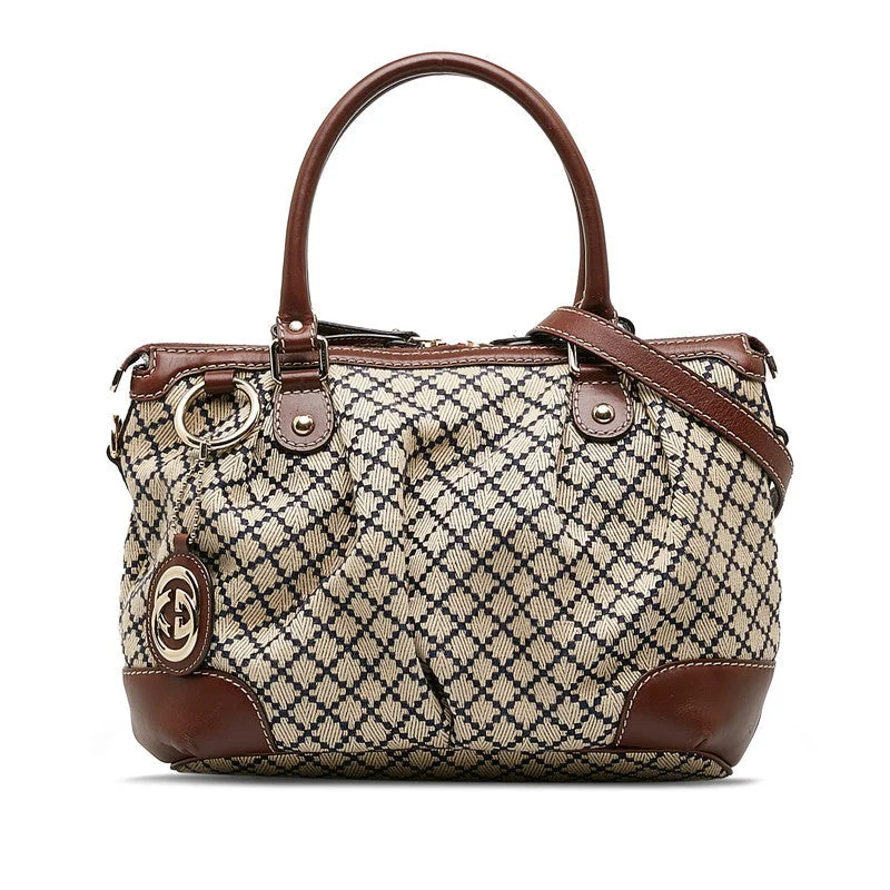 GUCCI bags with woven leather -Gucci Diamond Suki handbag 247902 Brown canvas leather ladies Gucci