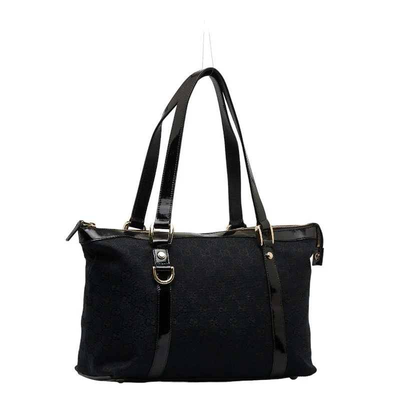 GUCCI bags with unique color-block designs -Gucci GG Abbey Handbag Tote Bag 141470 Black Canvas Patent Leather Women's