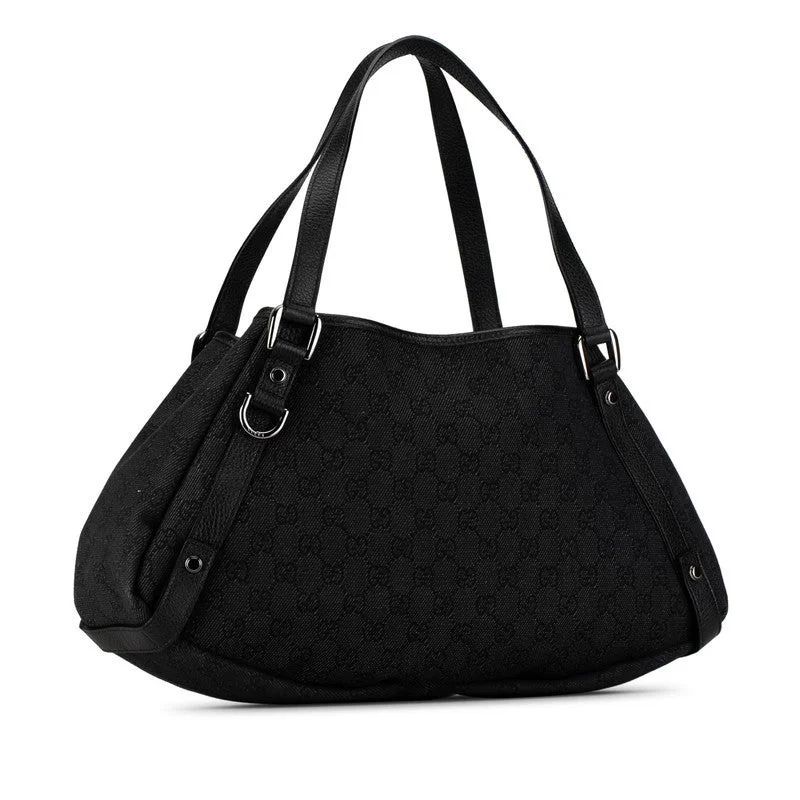 GUCCI soft leather handbags -Gucci GG Canvas Abbey Handbag Tote Bag 293578 Black Canvas Leather  Gucci