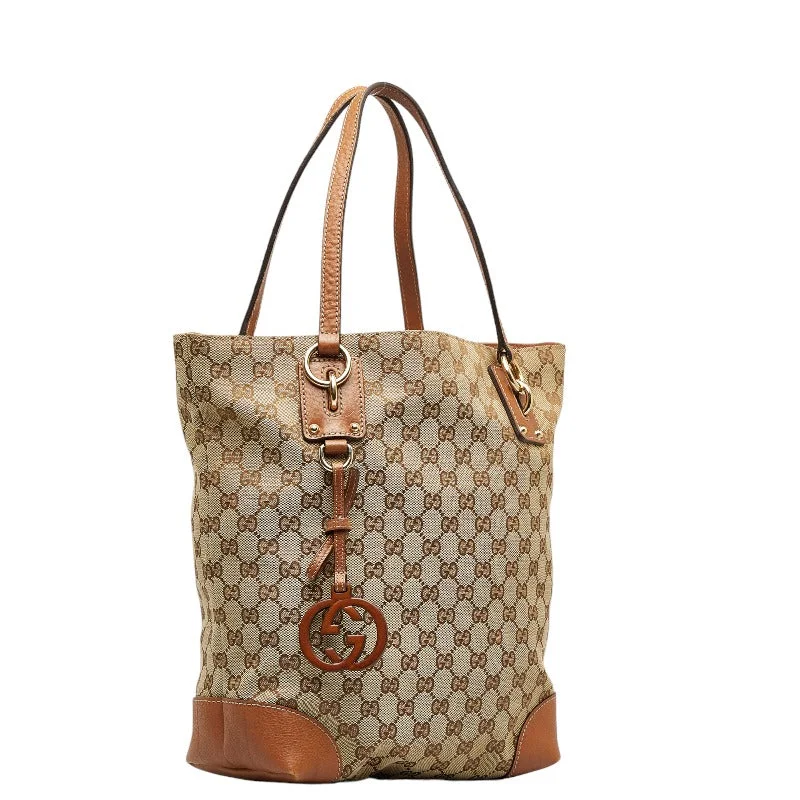 GUCCI unique handbags for women -Gucci GG Canvas Bamboo Charm Gold  Shoulder Bag  Bag 247237 Beige Brown Canvas Leather Ladies Gucci