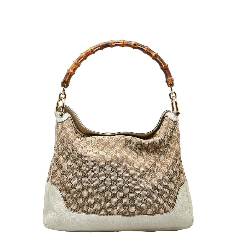 GUCCI black leather handbags for women -Gucci GG canvas bamboo handbag shelf bag 2WAY 282315 beige white canvas leather ladies Gucci