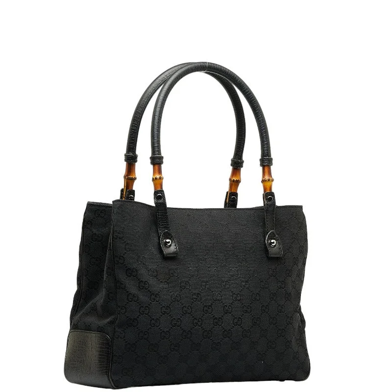 GUCCI leather bags with exotic textures -Gucci GG canvas bamboo handbag tooth bag 112526 black canvas ladies Gucci