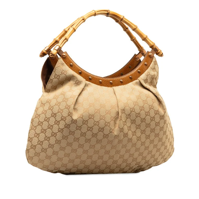 GUCCI exclusive designer handbags -Gucci GG Canvas Bamboo Stands Handbag 124293 Beige Canvas Leather  Gucci