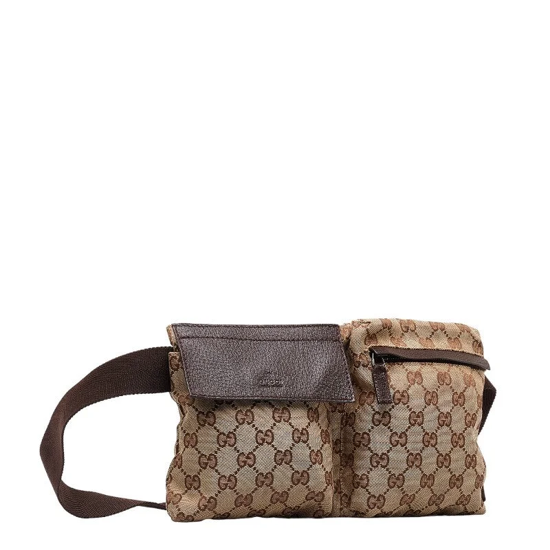 GUCCI bags for urban chic style -Gucci GG Canvas Body Bag Waist Bag 28566 Beige Brown Canvas Leather  Gucci