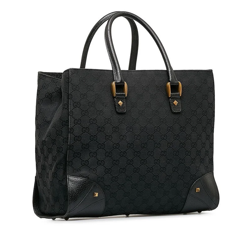 GUCCI bags with leather embossing -Gucci GG Canvas Gold Metal Fittings Handbag Tote Bag 120897 Black