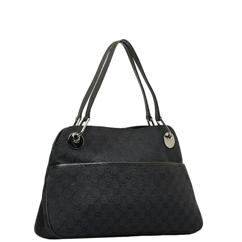 GUCCI bags for business professionals -Gucci GG canvas handbag tooth bag 121023 black canvas leather ladies Gucci