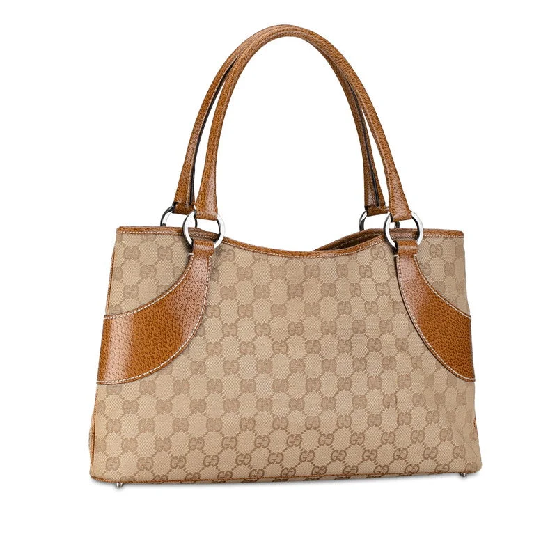 GUCCI bags with silver-tone hardware -Gucci GG canvas handbag Tote bag 113015 Brown beige canvas leather ladies Gucci