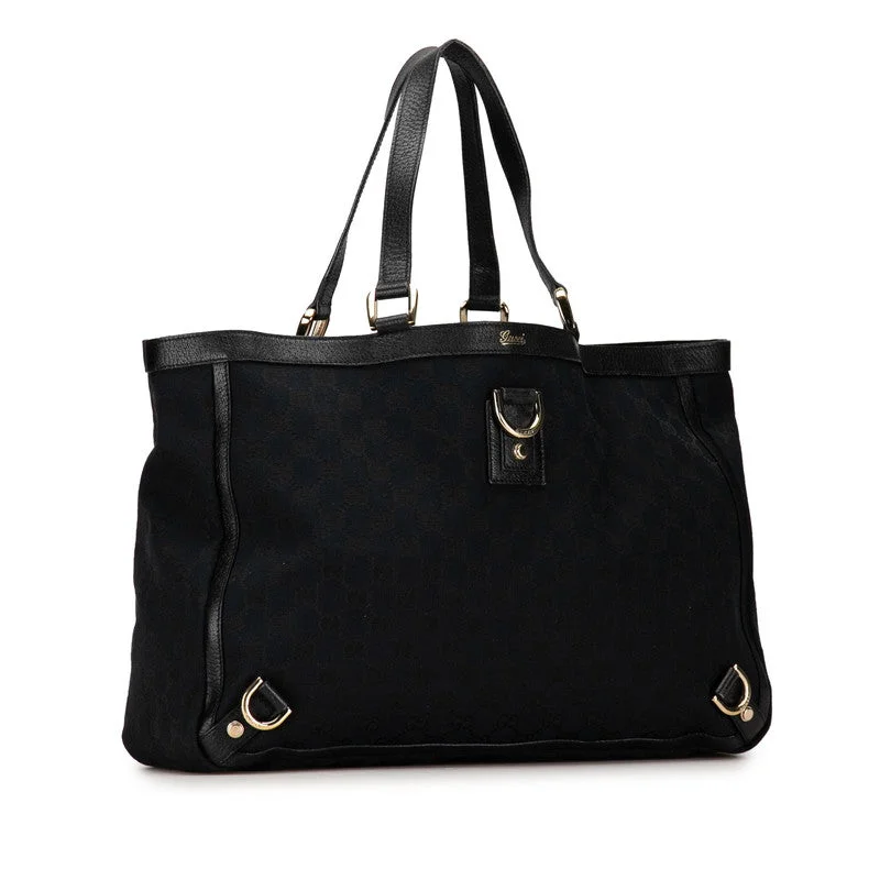 GUCCI luxury handbags with zip closure -Gucci GG canvas handbag Tote bag 141472 Naïve Black canvas leather ladies Gucci